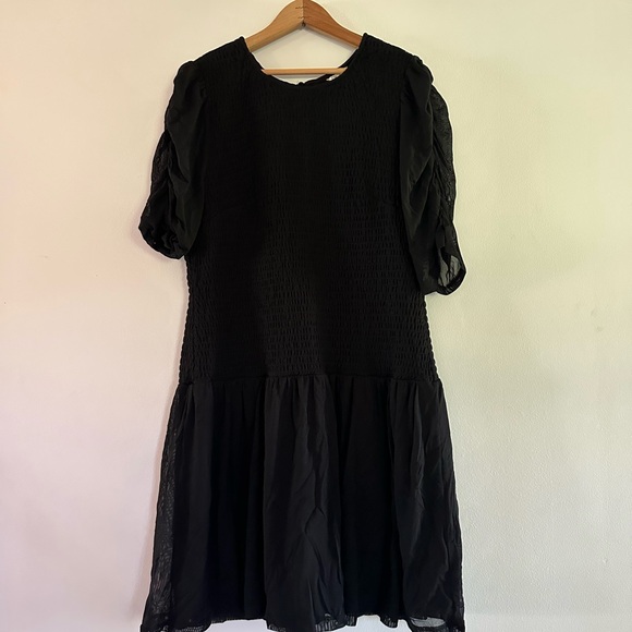 Cato Dresses & Skirts - Cato Black Mesh Drop Waist Dress Smocked Sheer Special Occasion Party